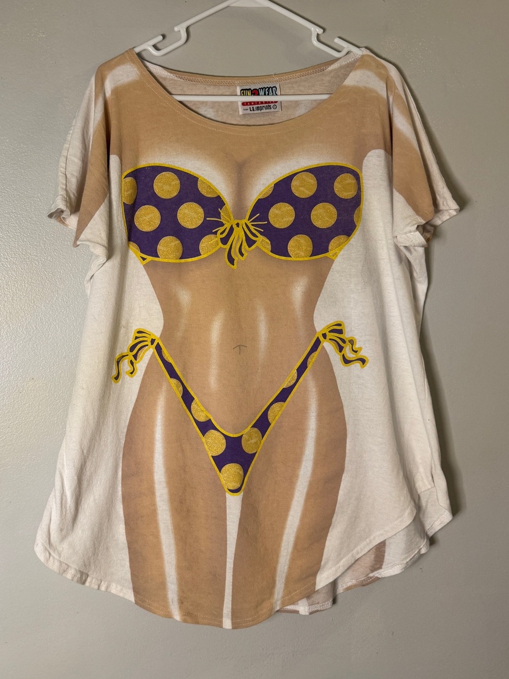 Funny/Gag gift Bikini-Print Sex Bikini body Tunic Dress in Beige and Purple